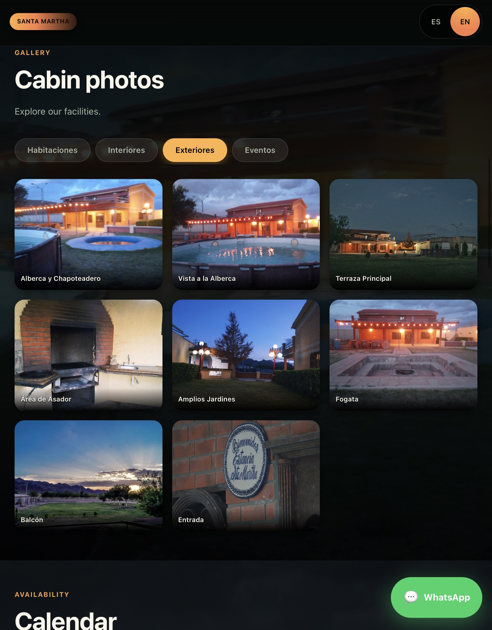 Cabaña Santa Martha — photo gallery on tablet